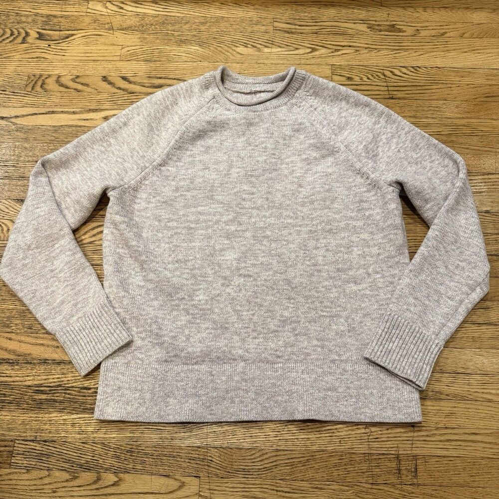 Lululemon Boxy Cotton Blend Sweater Womens Small Heathered Pink Ribbed Roll Neck
